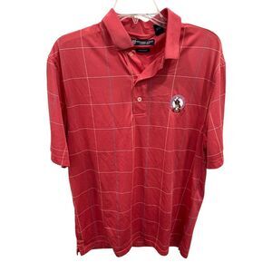 Oxford Golf Men's M Red Pink Polo Shirt Pinehurst‎ 1907 Embroidery Golf Casual